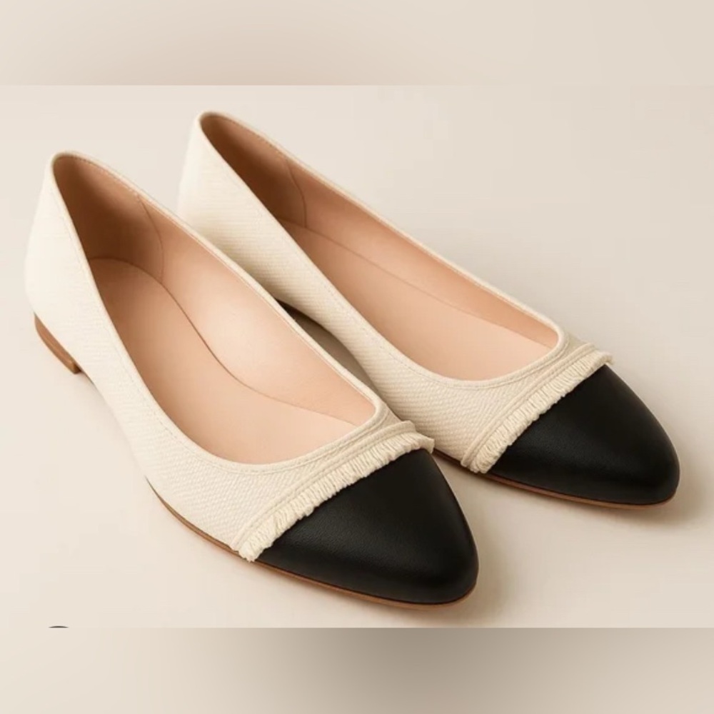 Kate Spade Nelly Natural & Black Canvas Flats Size 8.5B